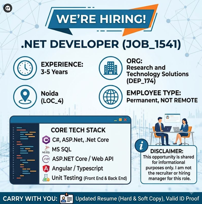 Hiring for .NET Developer (3-5 Yrs) in Noida!