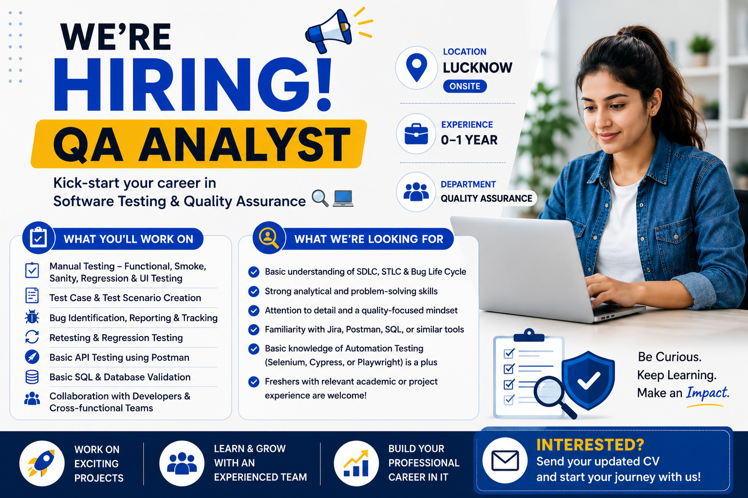 QA Analyst Job in Lucknow – Freshers Can Apply | 0–1 Year Experience