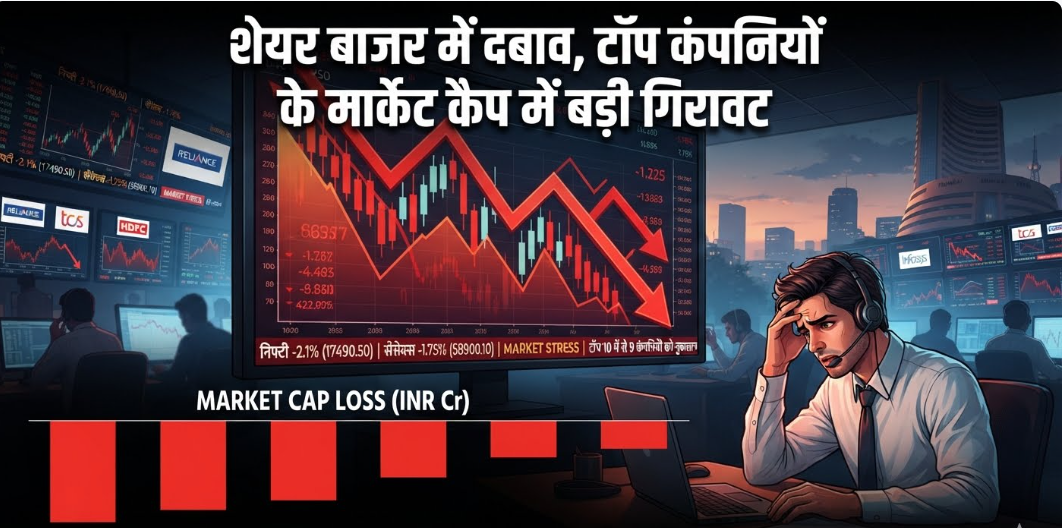 शेयर बाजार में दबाव, टॉप कंपनियों के मार्केट कैप में बड़ी गिरावट