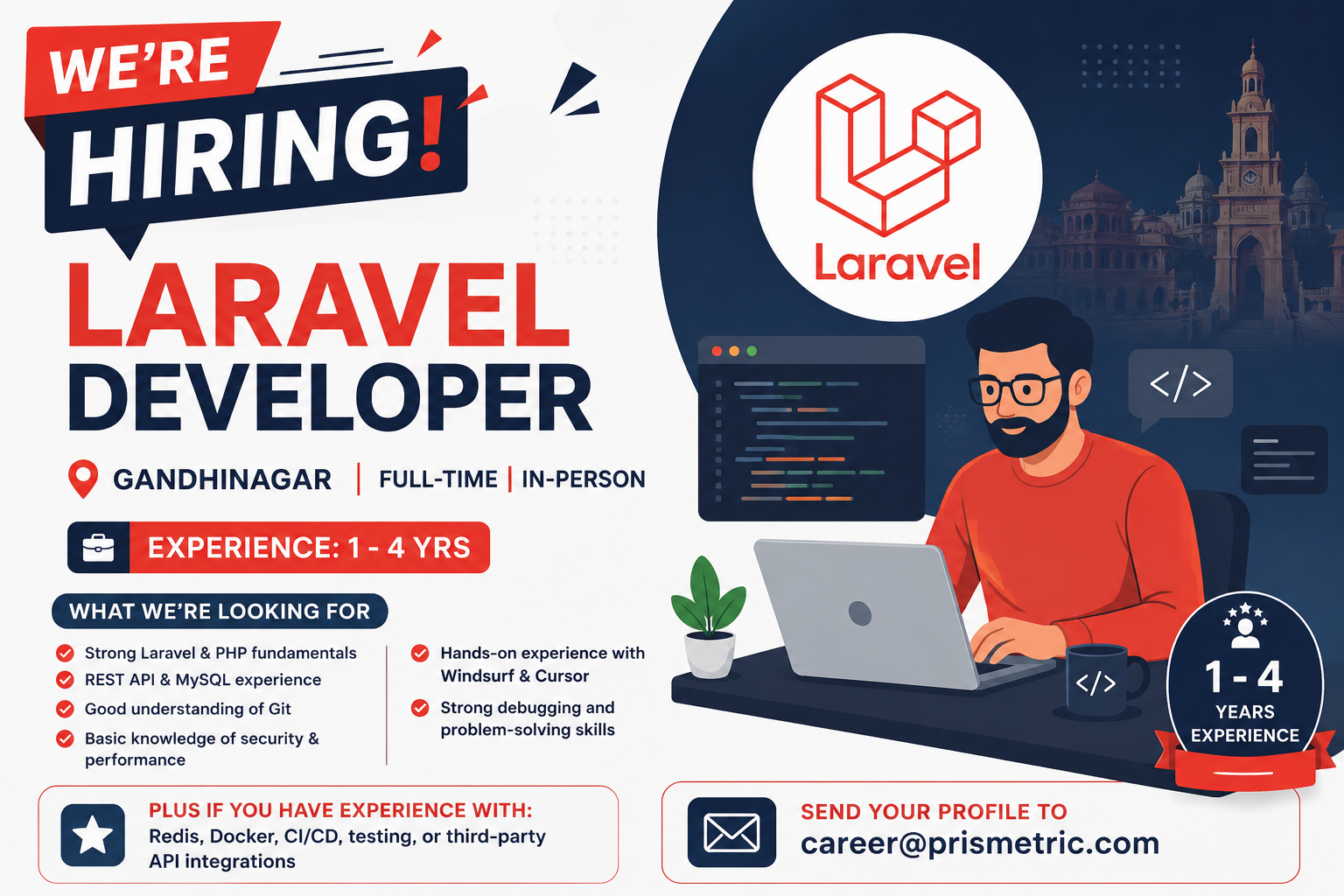 Laravel Developer Jobs in Gandhinagar | 1–4 Years Experience