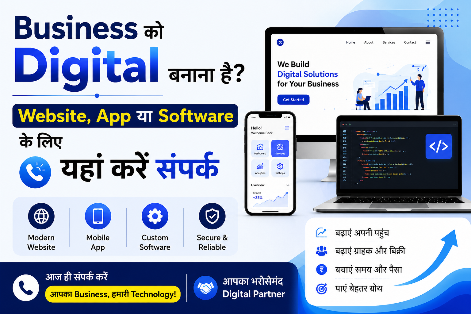 Business को Digital बनाना है? Website, App या Software के लिए यहां करें संपर्क