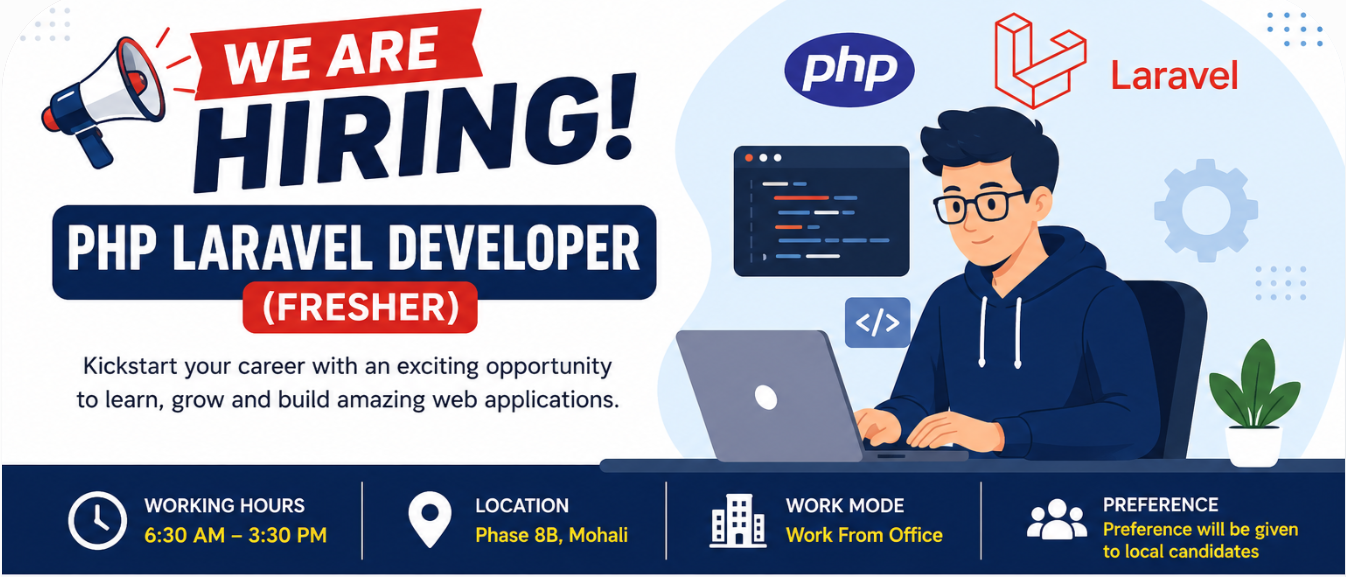 PHP Laravel Developer Jobs in Mohali | Fresher Vacancy