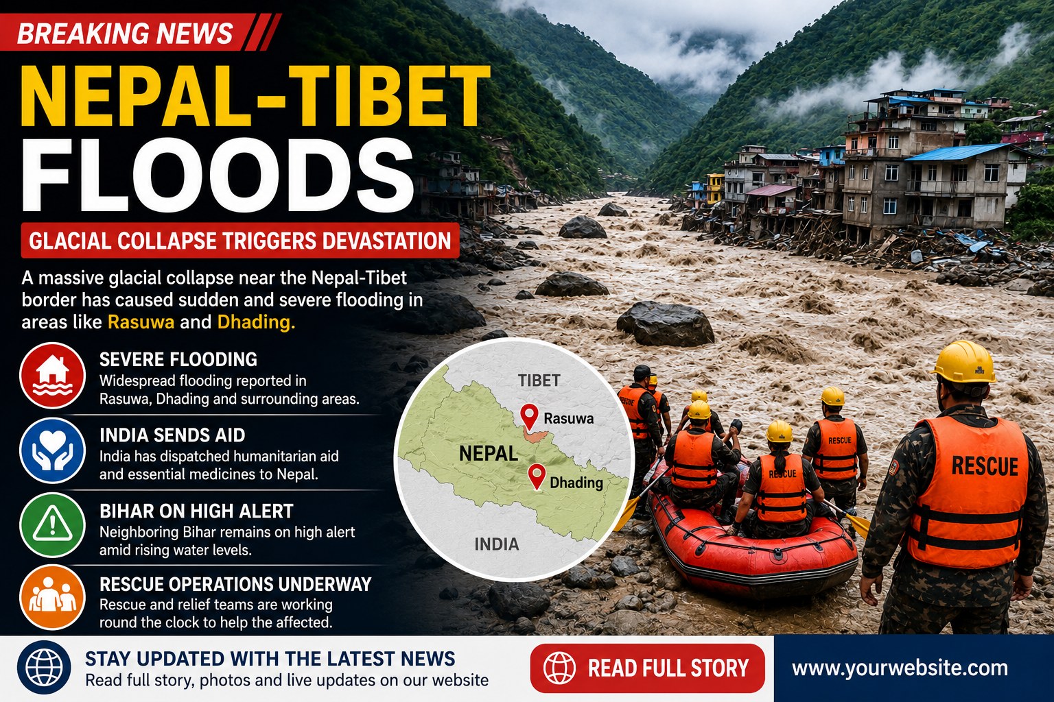 Nepal-Tibet Border Floods: Glacial Collapse Triggers Severe Flooding, India Sends Aid