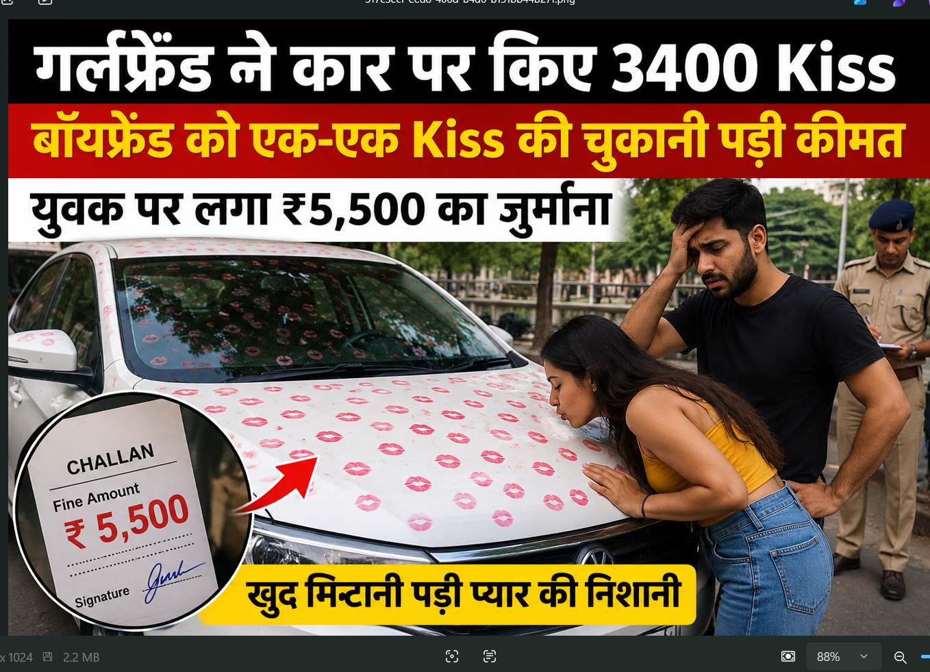गर्लफ्रेंड ने कार पर किए 3400 Kiss, युवक पर लगा ₹5,500 का जुर्माना