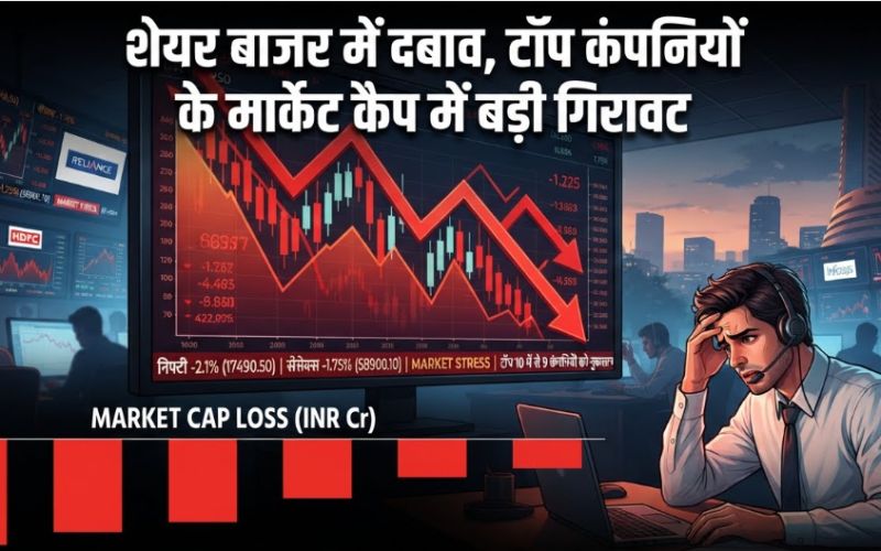 शेयर बाजार में दबाव, टॉप कंपनियों के मार्केट कैप में बड़ी गिरावट