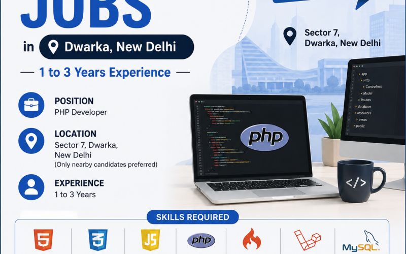 PHP Developer Jobs in Dwarka, New Delhi – 1 to 3 Years Experience