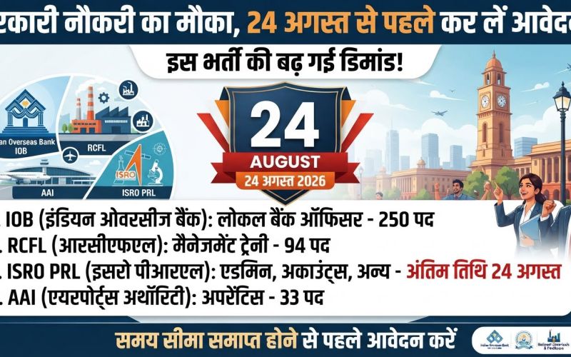 सरकारी नौकरी का मौका, 24 अगस्त से पहले कर लें आवेदन; इस भर्ती की बढ़ गई डिमांड