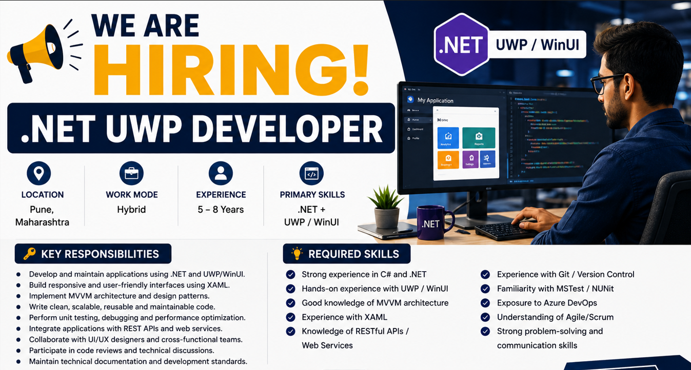 .NET UWP Developer Jobs in Pune | 5–8 Years | Hybrid