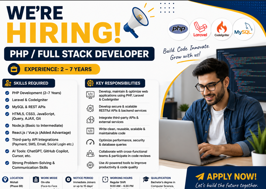 PHP Full Stack Developer Jobs | 2–7 Years Experience